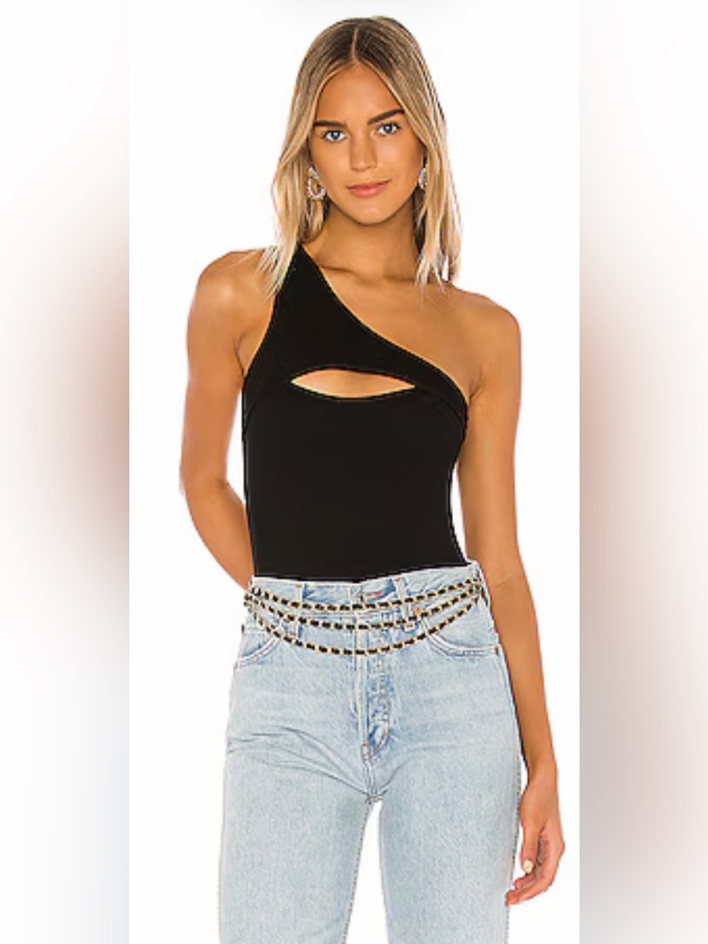 NWT Superdown Sadra One Shoulder Bodysuit - Black